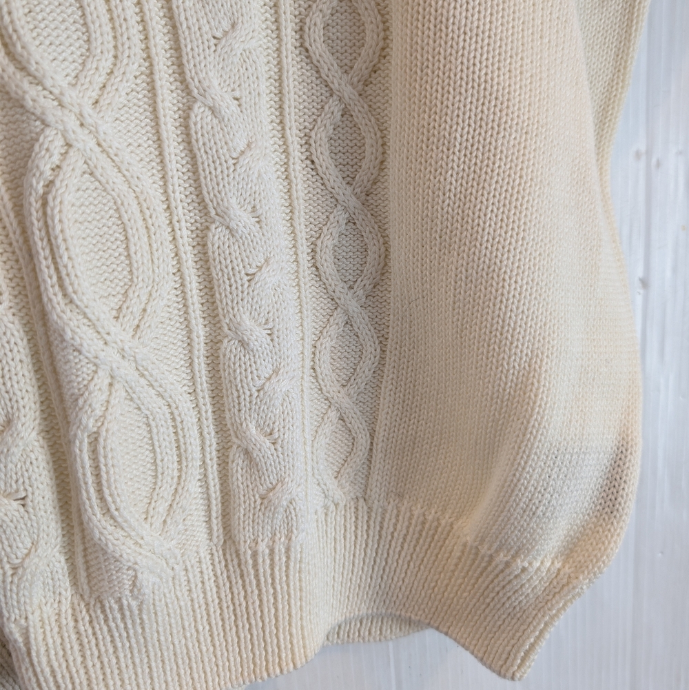 VINTAGE Hunt Club 100% Cotton Short Sleeve Cream Mockneck Sweater Size Large - Picture 4 of 7